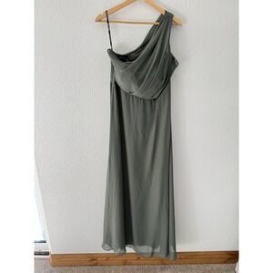 Birdie Grey Kira Chiffon Dress XXL Olive Green One Shoulder Maxi Bridesmaid NEW
